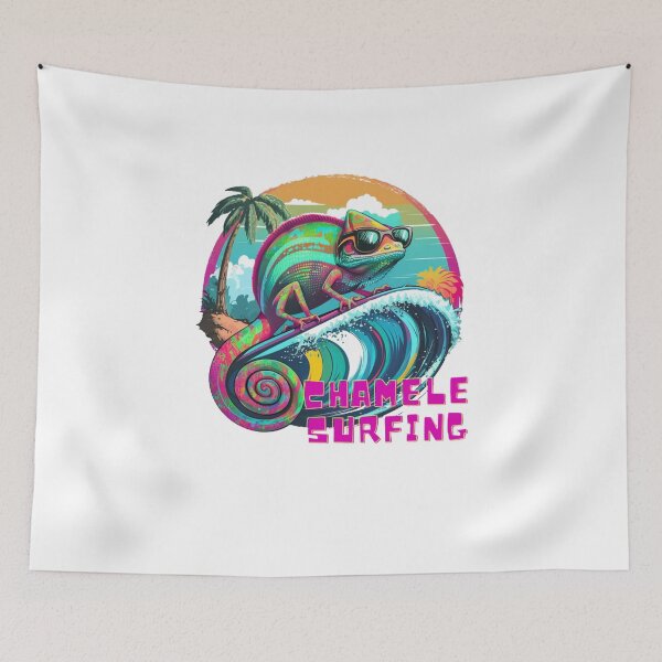 Item preview, Chameleon Surfing Cute Palm waves surfer lovers designed and sold by Vignola7.