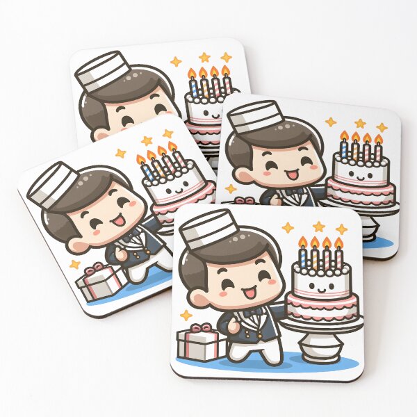 Item preview, Kawaii Waiter With A Birthday Hat And A Joyful Expression designed and sold by CanvasCutie.