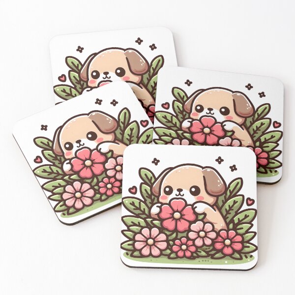 Item preview, Kawaii Dog Hiding Behind Flower designed and sold by CanvasCutie.