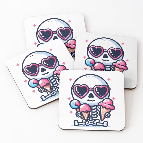 Item preview, Kawaii Whimsical Skeleton Eating Ice Cream With Heart-Shaped Sunglasses designed and sold by CanvasCutie.