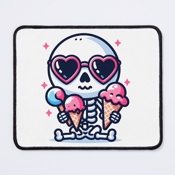 Item preview, Kawaii Whimsical Skeleton Eating Ice Cream With Heart-Shaped Sunglasses designed and sold by CanvasCutie.