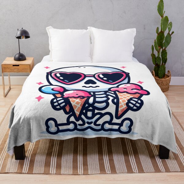 Item preview, Kawaii Whimsical Skeleton Eating Ice Cream With Heart-Shaped Sunglasses designed and sold by CanvasCutie.