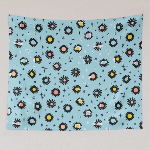 Item preview, Black Flower on Blue texture ; Bohemian Pattern designed and sold by PatternInArt.
