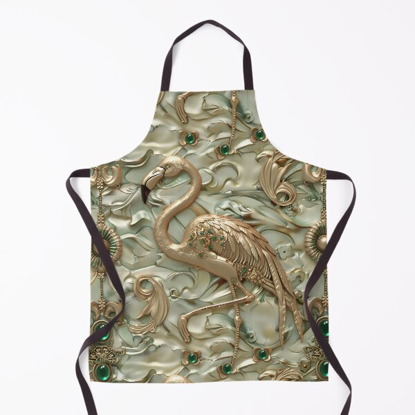 Item preview, Jade green flamingo in gold and emerald with gemstones designed and sold by TextImageQueens.