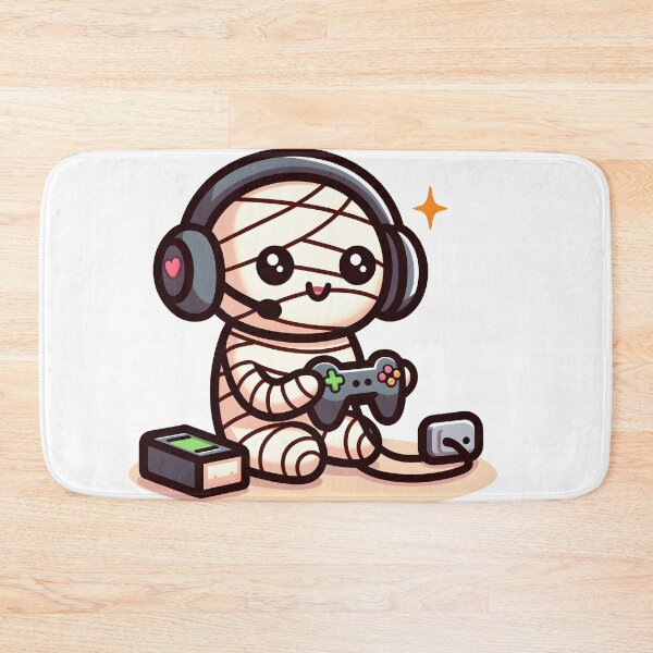 Item preview, Kawaii Effervescent Mummy Playing Video Games With Gamer Headset designed and sold by CanvasCutie.
