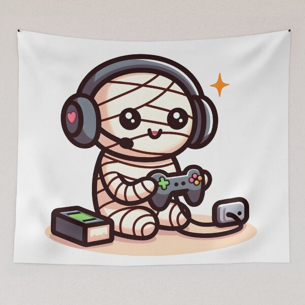 Item preview, Kawaii Effervescent Mummy Playing Video Games With Gamer Headset designed and sold by CanvasCutie.