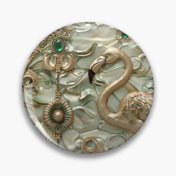 Item preview, Jade green flamingo in gold and emerald with gemstones designed and sold by TextImageQueens.