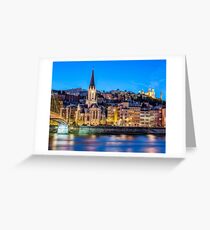 Nighttime panorama of Lyon, France, view from the Saone River Greeting Card