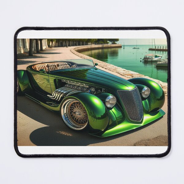 Item preview, Luxury green vintage car parked next to a peaceful seaside. designed and sold by Fredceri01.