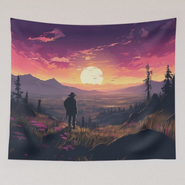 Item preview, Oregon Summer cowboy, vivid, vector art, western, twilight, beautiful nature designed and sold by slemfiskz.