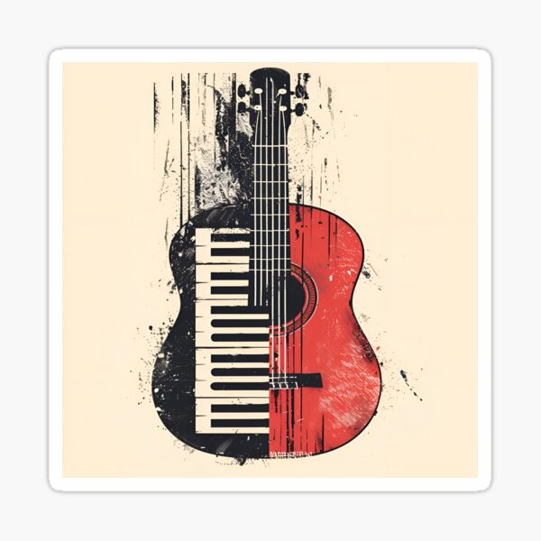 guitar piano fusion music print Sticker
