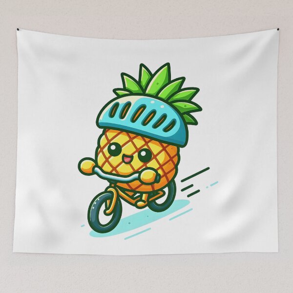 Item preview, Kawaii Pineapple With Bicycle Helmet Riding A Bicycle designed and sold by CanvasCutie.