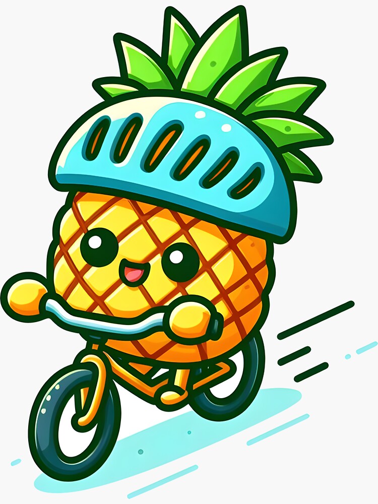 Kawaii Pineapple With Bicycle Helmet Riding A Bicycle Sticker