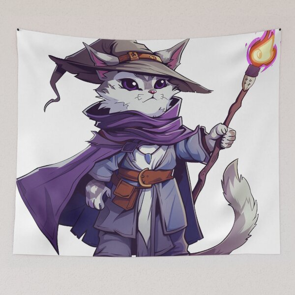 Item preview, Enchanted Cat Mage with Flame Staff designed and sold by dungeonwarriors.