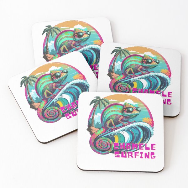 Item preview, Chameleon Surfing Cute Palm waves surfer lovers designed and sold by Vignola7.