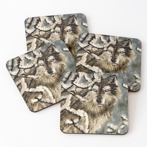 Item preview, Snow wolf acrylic painting designed and sold by Aroeldesigns.