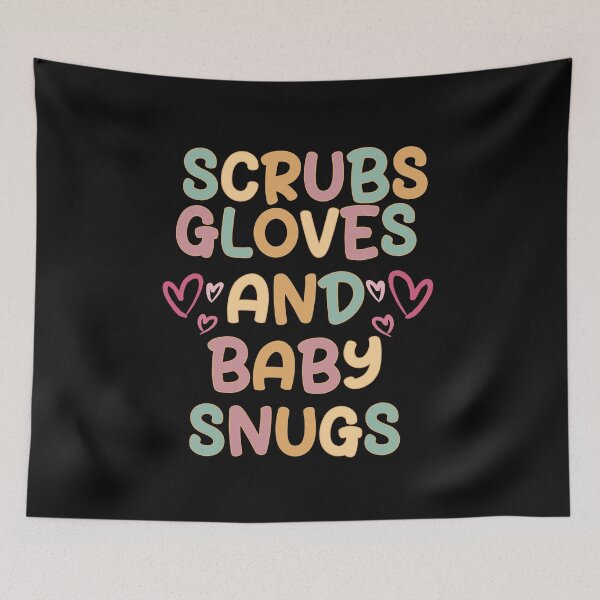Aperçu de l'œuvre Gants de gommage et infirmière de travail et d'accouchement pour bébés créée et vendue par belladesign7.