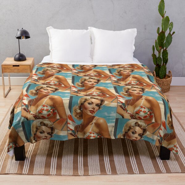 Item preview, 1960s Pinup art beach beauty with swimsuit vintage classic design designed and sold by Vintage Designs +.