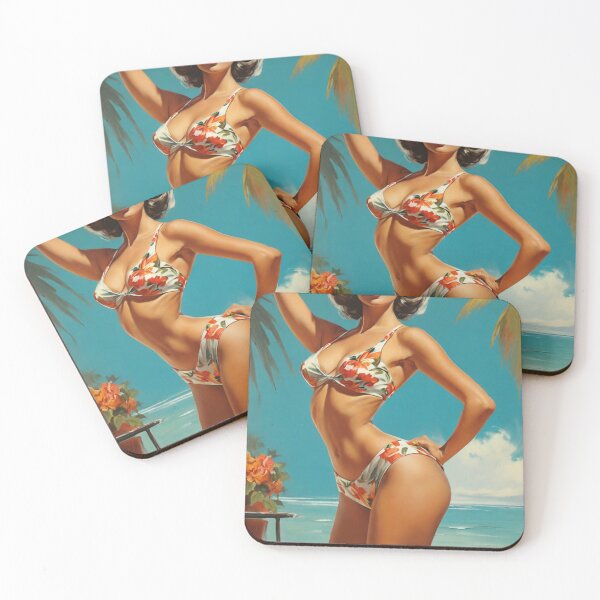 Item preview, 1960s Pinup art beach beauty with swimsuit vintage classic design designed and sold by Vintage Designs +.