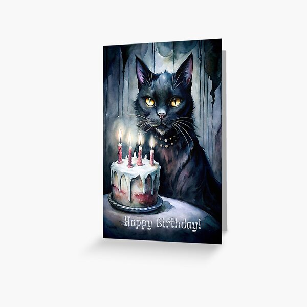 Item preview, Gothic Birthday Black Cat With Cake Watercolor designed and sold by Lelijo.