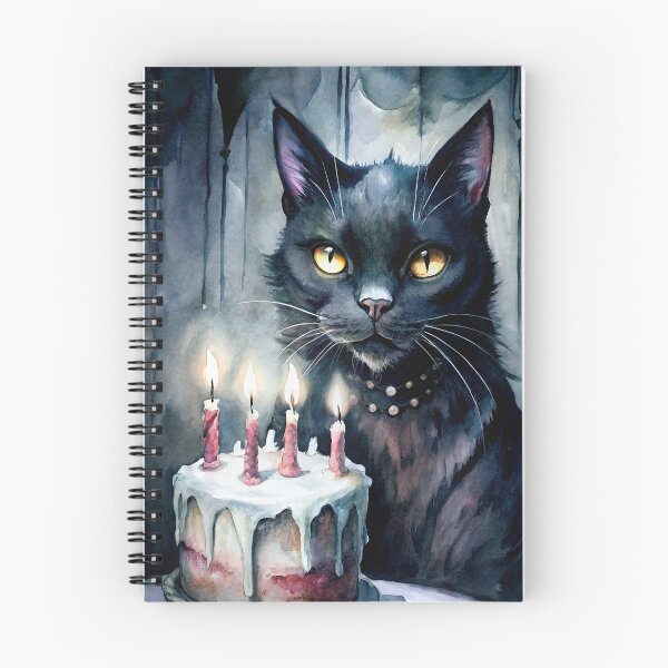 Item preview, Gothic Birthday Black Cat With Cake Watercolor designed and sold by Lelijo.