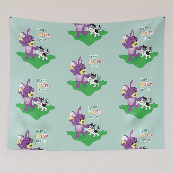 Item preview, Happy easter's day, Easter Bunny, Mr. Purple bear in Bunny easter costume with easter egg, Snowy the husky want to get easter egg, little husky dog, cute puppy, dog lover. designed and sold by Figaro-17.