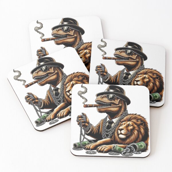 Item preview, A gangster dinosaur with a majestic lion.   designed and sold by GALACTICArtsUSA.