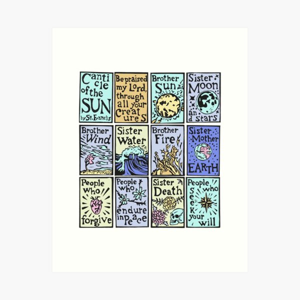 Aperçu de l'œuvre Cantique du Soleil en couleur Citation de prière de Saint François créée et vendue par SarahFullerArt.