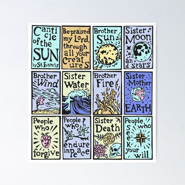 Aperçu de l'œuvre Cantique du Soleil en couleur Citation de prière de Saint François créée et vendue par SarahFullerArt.