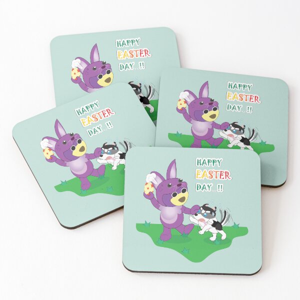 Item preview, Happy easter's day, Easter Bunny, Mr. Purple bear in Bunny easter costume with easter egg, Snowy the husky want to get easter egg, little husky dog, cute puppy, dog lover. designed and sold by Figaro-17.