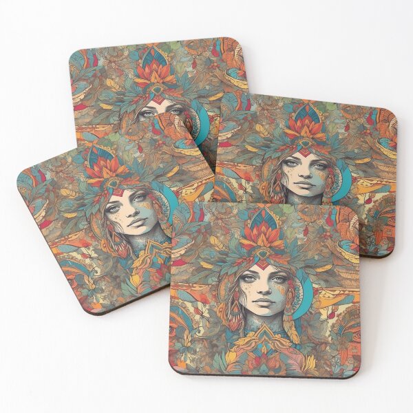 Item preview, Boho artwork in reds and blues.  designed and sold by PublicCanvas.