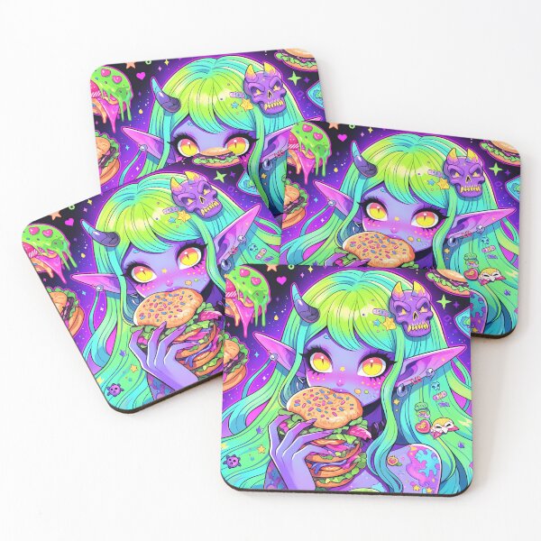 Item preview, Whimsical Psychedelic Neon Burger Anime Girl designed and sold by bubblegoth.