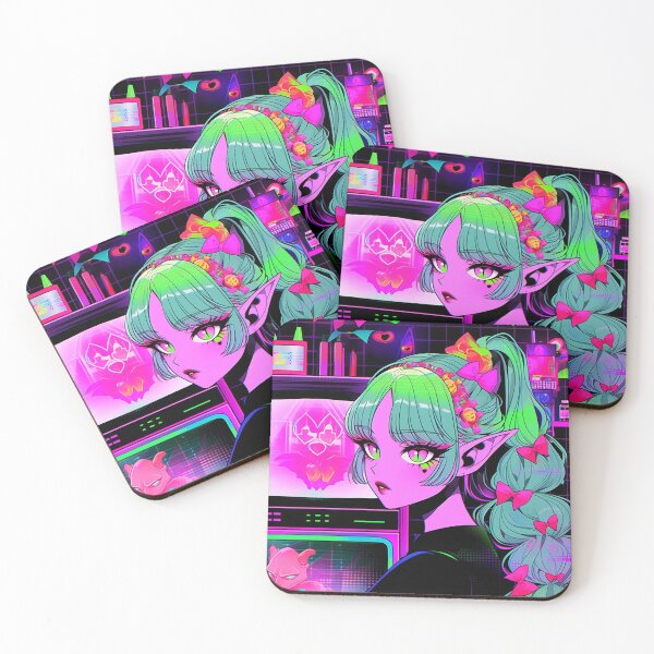 Item preview, Neon Gothic Kawaii Cyber Fantasy Anime Girl designed and sold by bubblegoth.