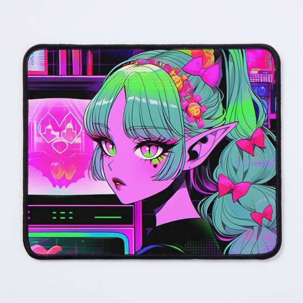 Item preview, Neon Gothic Kawaii Cyber Fantasy Anime Girl designed and sold by bubblegoth.