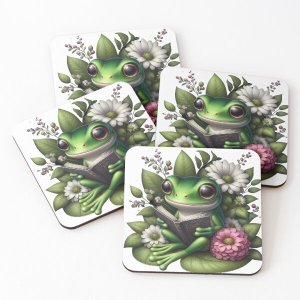 Item preview, Cute Cottagecore Floral Frog Aesthetic Frog Read Book designed and sold by Funny Vintage Stickers And T-Shirts.