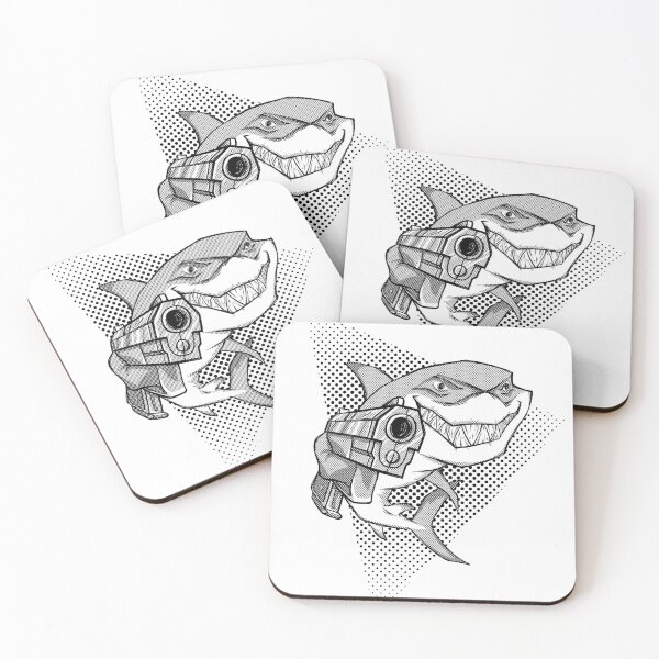 Item preview, Shark Smiling with a Gun Black and White designed and sold by SaraVLeoni.
