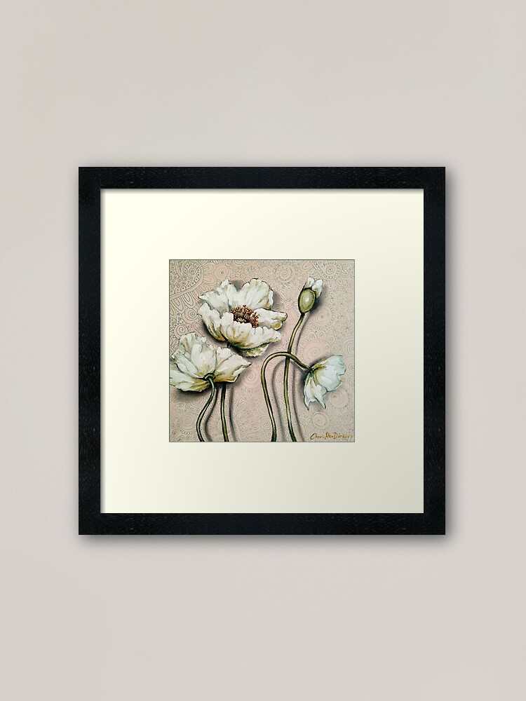 Alternate view of White Poppies with Pastel Patterns Framed Art Print