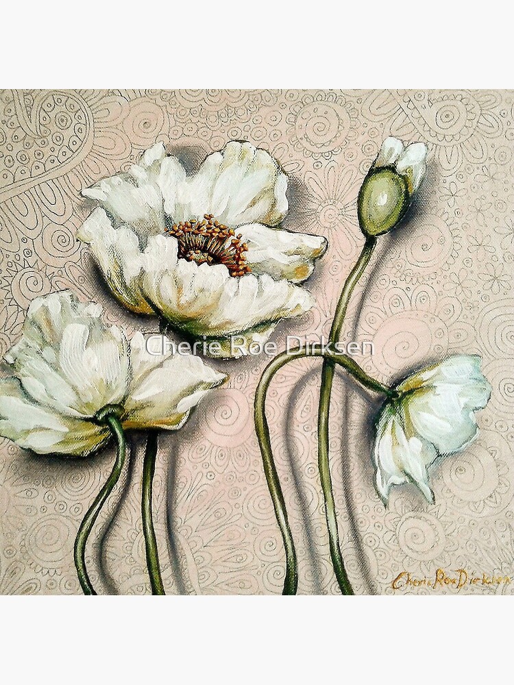 White Poppies with Pastel Patterns by cheriedirksen
