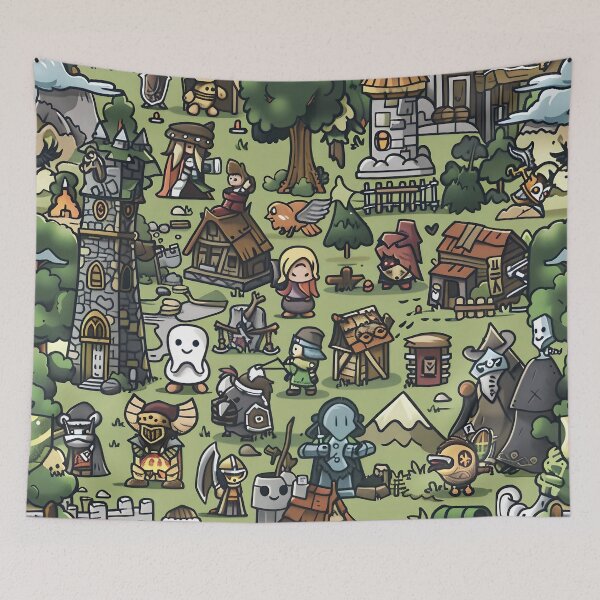 Item preview, Tiled Medieval Video Game Pattern  designed and sold by dcrc.