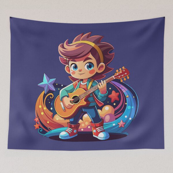 Item preview, Starry Serenade Kawaii Guitarist Kid designed and sold by AgarutanPrint.
