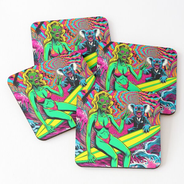 Item preview, Trippy Psychedelic Surf Koala With A Blonde Zombie designed and sold by AIPixelMaster.