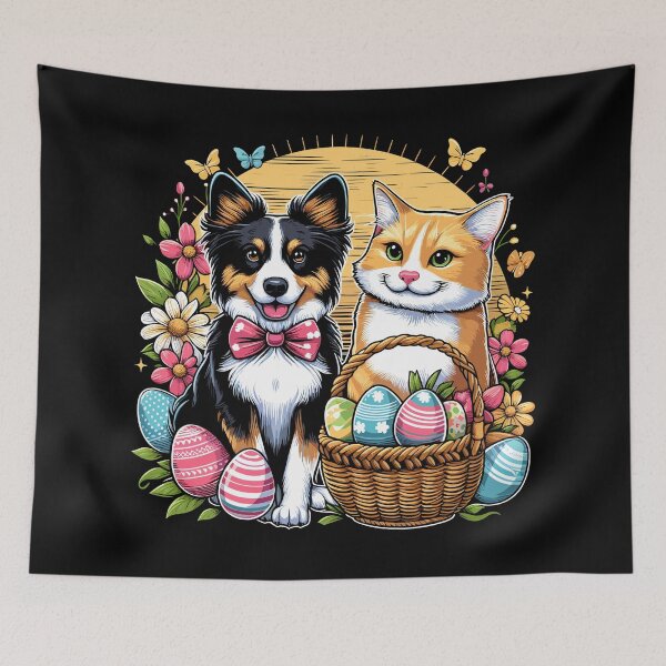 Artikelvorschau, Easter Pals Hund Katze Ostereiersuche entworfen und verkauft von Quirky Shirts.