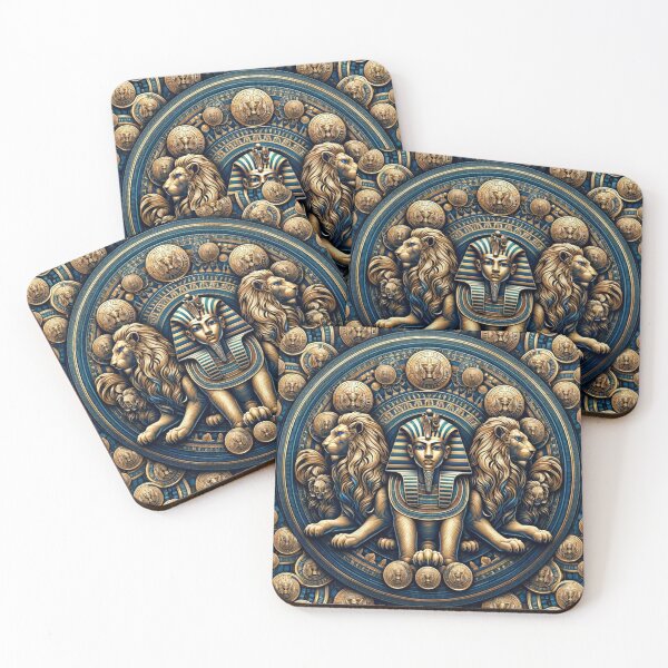 Item preview, Tutankhamen Gold and Blue Lion Egyptian Plaque Coin  designed and sold by Emoji Emblems.