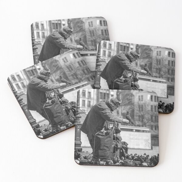 Item preview, City Life in B&W: Old Man and Pigeons in Paris designed and sold by InbalTurShalom.