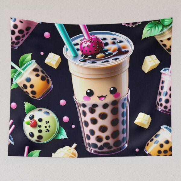 Item preview, Kawaii Bubble Boba Tea Pattern designed and sold by TheArtOfPat.