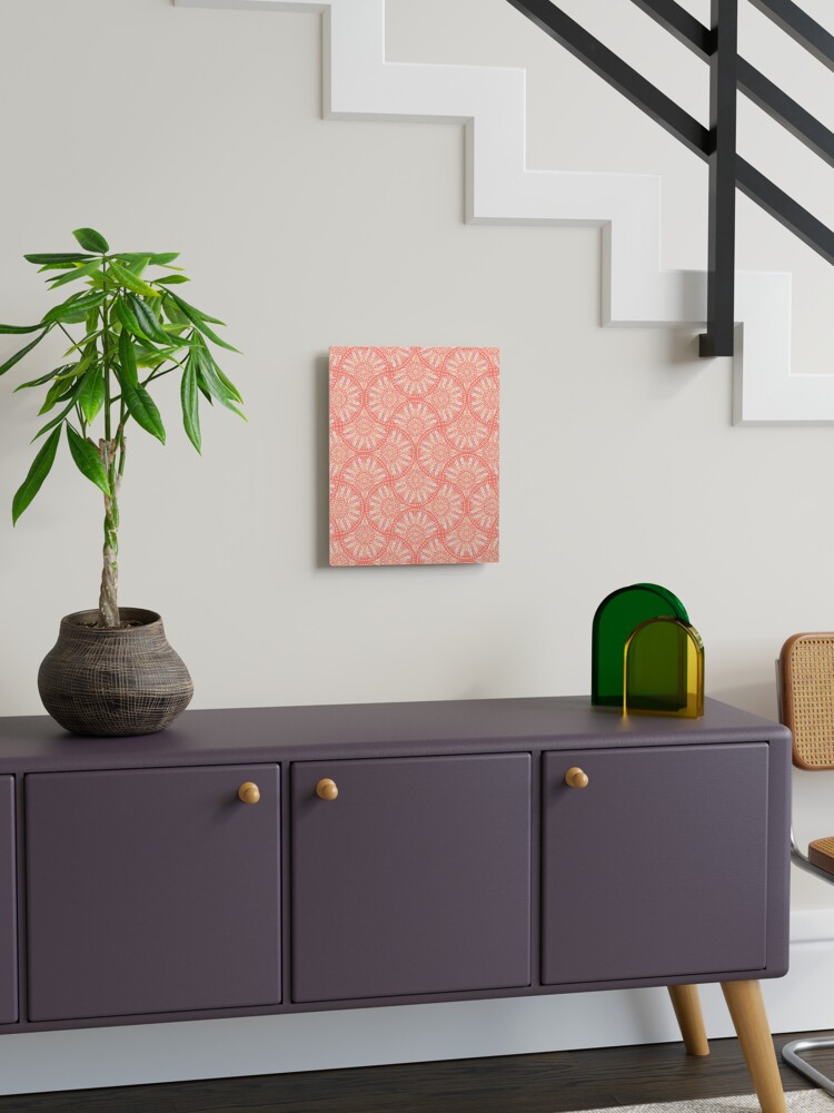 Mounted Print, Peaches and Cream Dot Mandala Mirrored Scallop designed and sold by Triplicate Limited