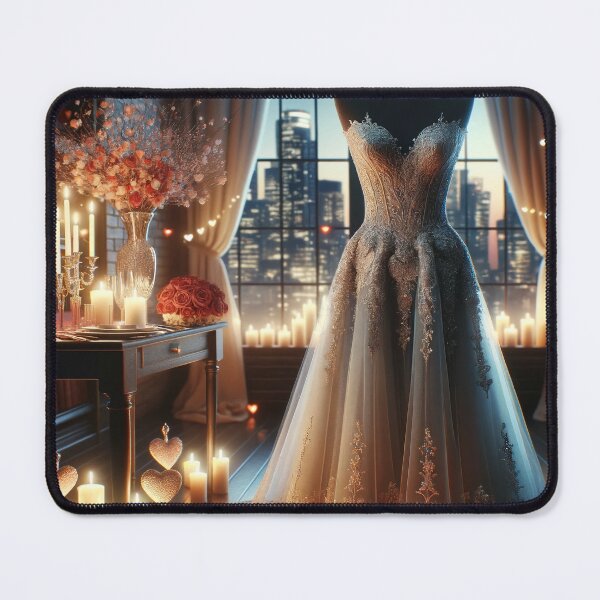 Item preview, Elegant evening dress displayed in a romantic setting, ready for a Valentine's Day dinner designed and sold by AndreaMart.