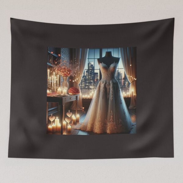 Item preview, Elegant evening dress displayed in a romantic setting, ready for a Valentine's Day dinner designed and sold by AndreaMart.