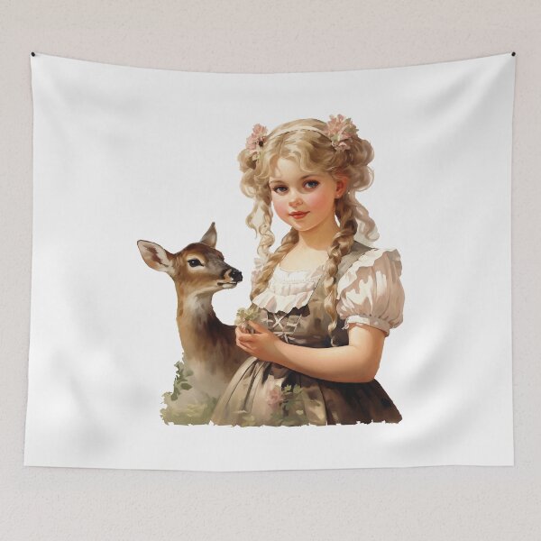 Item preview, Little girl with fawn, gift farmer, farmer's child designed and sold by Andrea-Design.