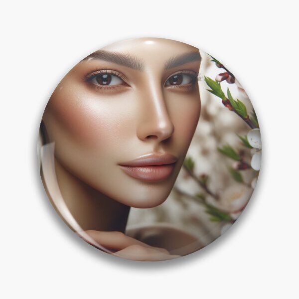 Item preview, Portrait of a woman with natural makeup highlighting her unique features, surrounded by a soft blur of spring flowers designed and sold by AndreaMart.